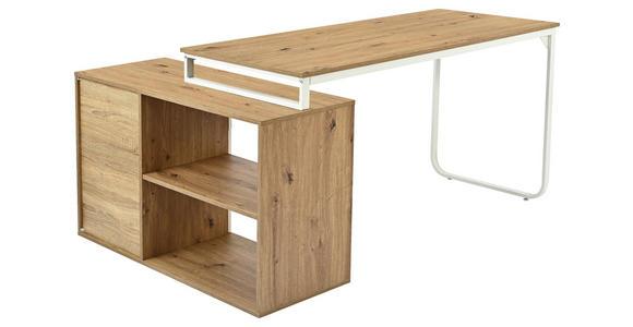 ECKSCHREIBTISCH 156/100/75 cm Silberfarben, Weiß, Eiche Artisan  - Silberfarben/Weiß, Design, Holzwerkstoff/Metall (156/100/75cm) - Carryhome