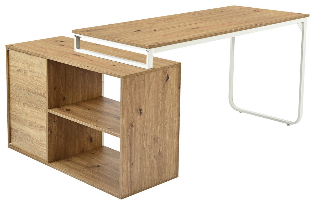ECKSCHREIBTISCH 156/100/75 cm  in Silberfarben, Weiß, Eiche Artisan  - Silberfarben/Weiß, Design, Holzwerkstoff/Metall (156/100/75cm) - Carryhome
