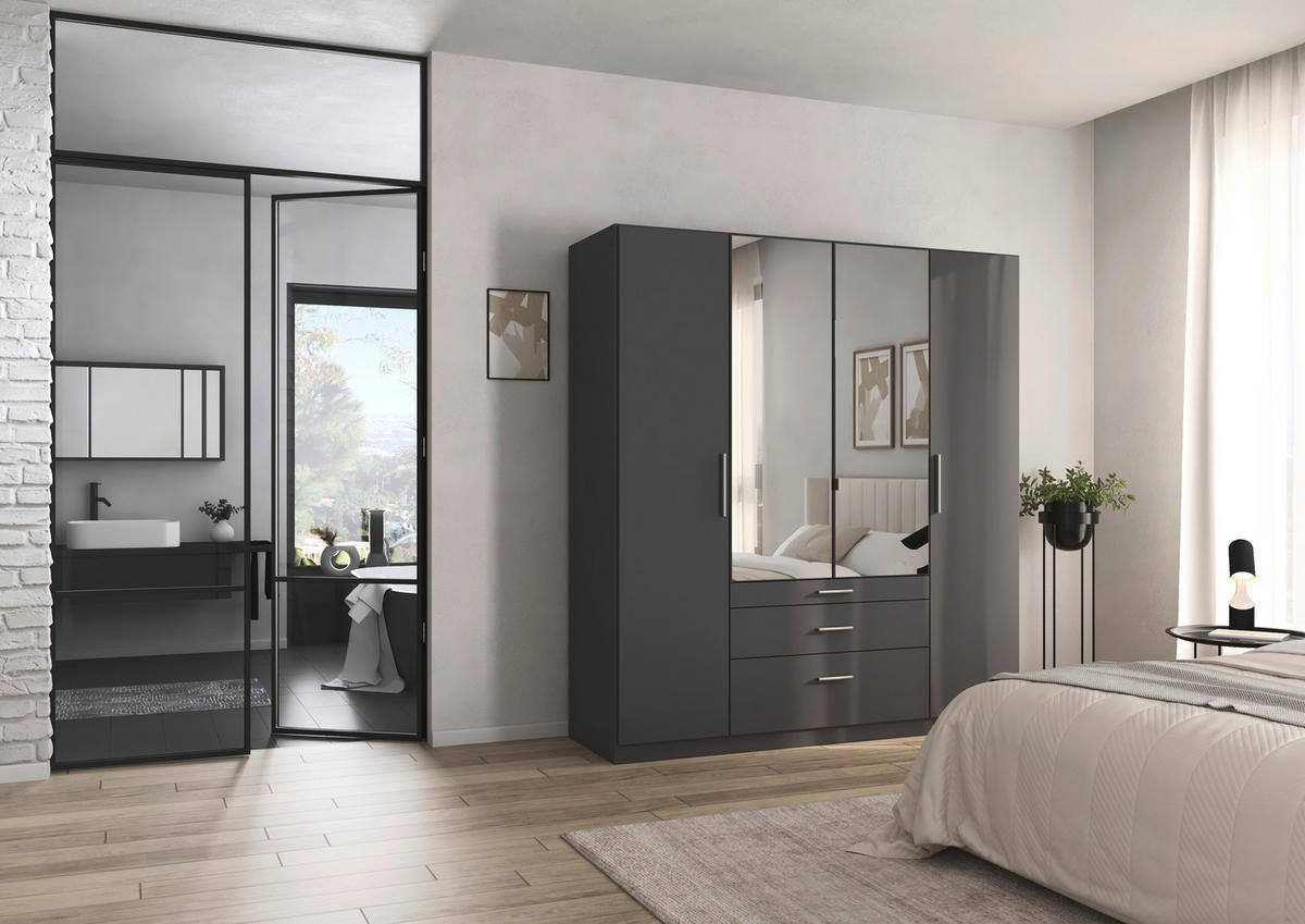 DREHTÜRENSCHRANK 181/197/54 cm,  in Grau, 4-türig  - Alufarben/Grau, KONVENTIONELL, Glas/Holzwerkstoff (181/197/54cm) - home24