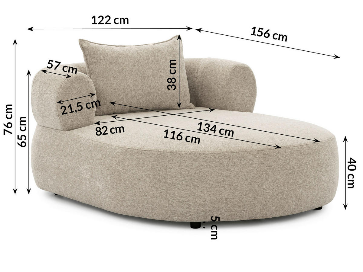 XXL-SESSEL Chenille Beige    - Beige/Schwarz, Design, Kunststoff/Textil (122/76/156cm) - Livetastic