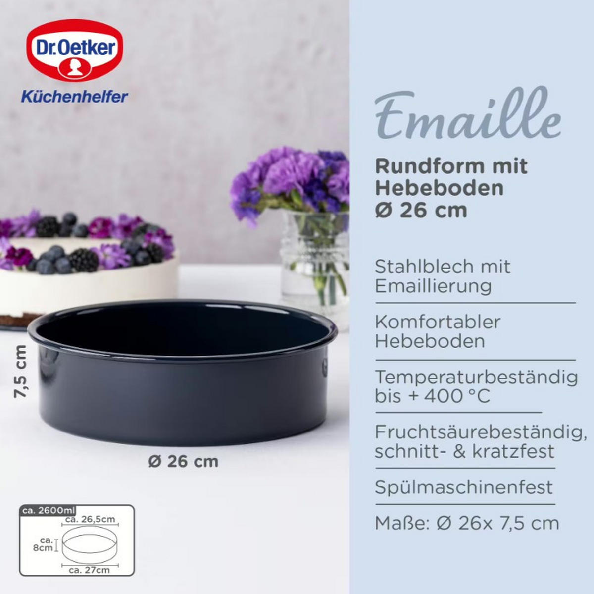 BACKFORM 26 cm  - Blau, Basics, Metall (26cm) - Dr.Oetker