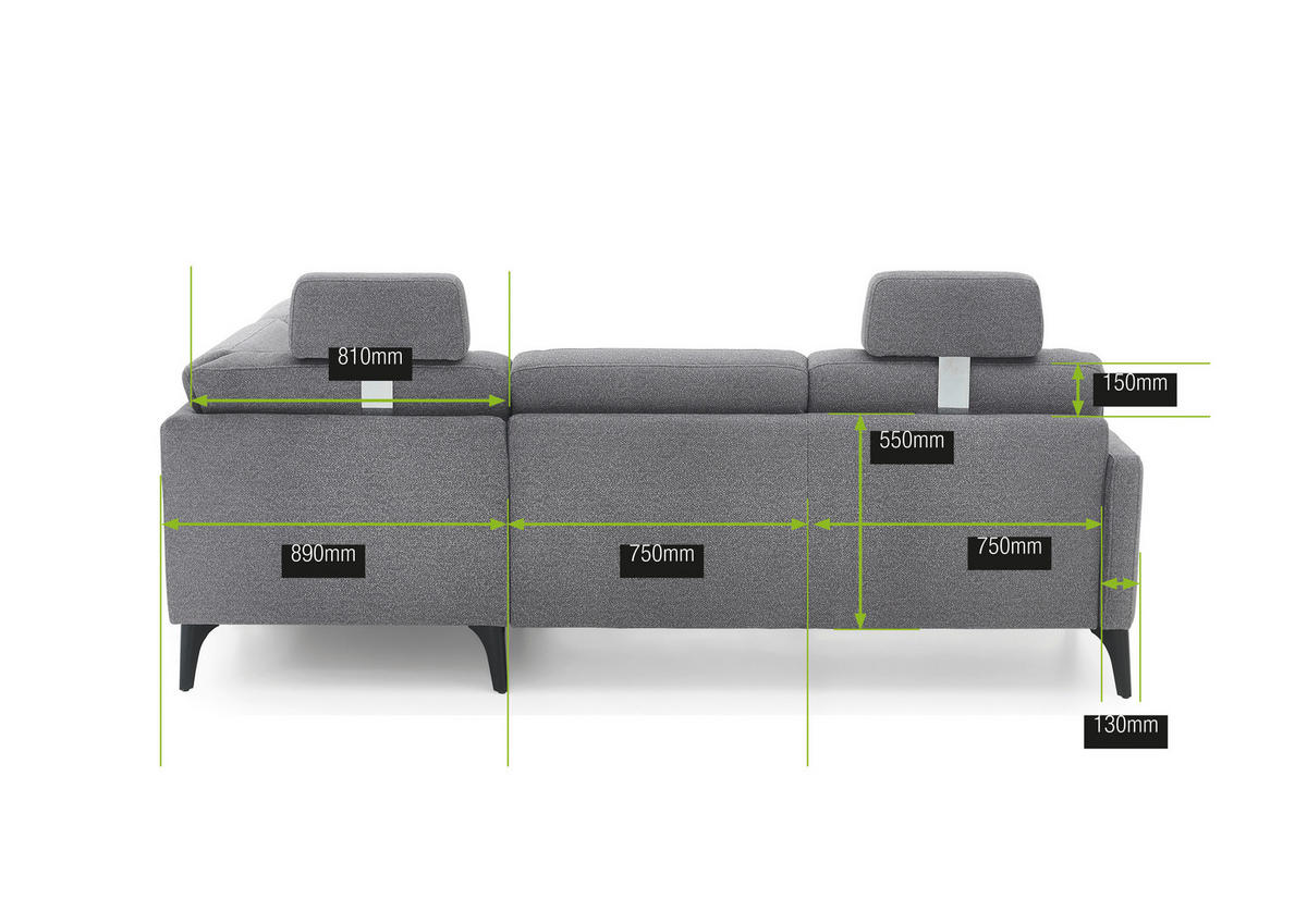 ECKSOFA Grau Flachgewebe  - Schwarz/Grau, KONVENTIONELL, Textil/Metall (255/218cm) - Elegando