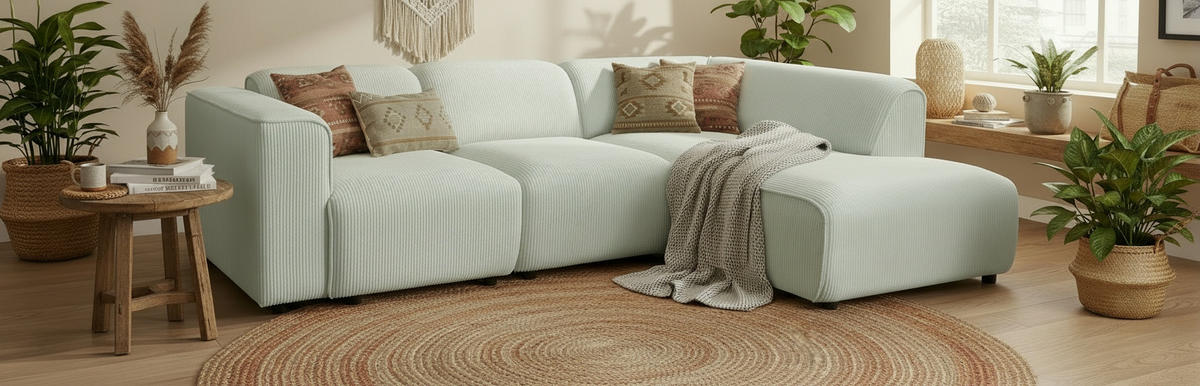 ECKSOFA ANTHONY Mintgrün Cord  - Schwarz/Mintgrün, Design, Kunststoff/Textil (275/163cm) - MID.YOU