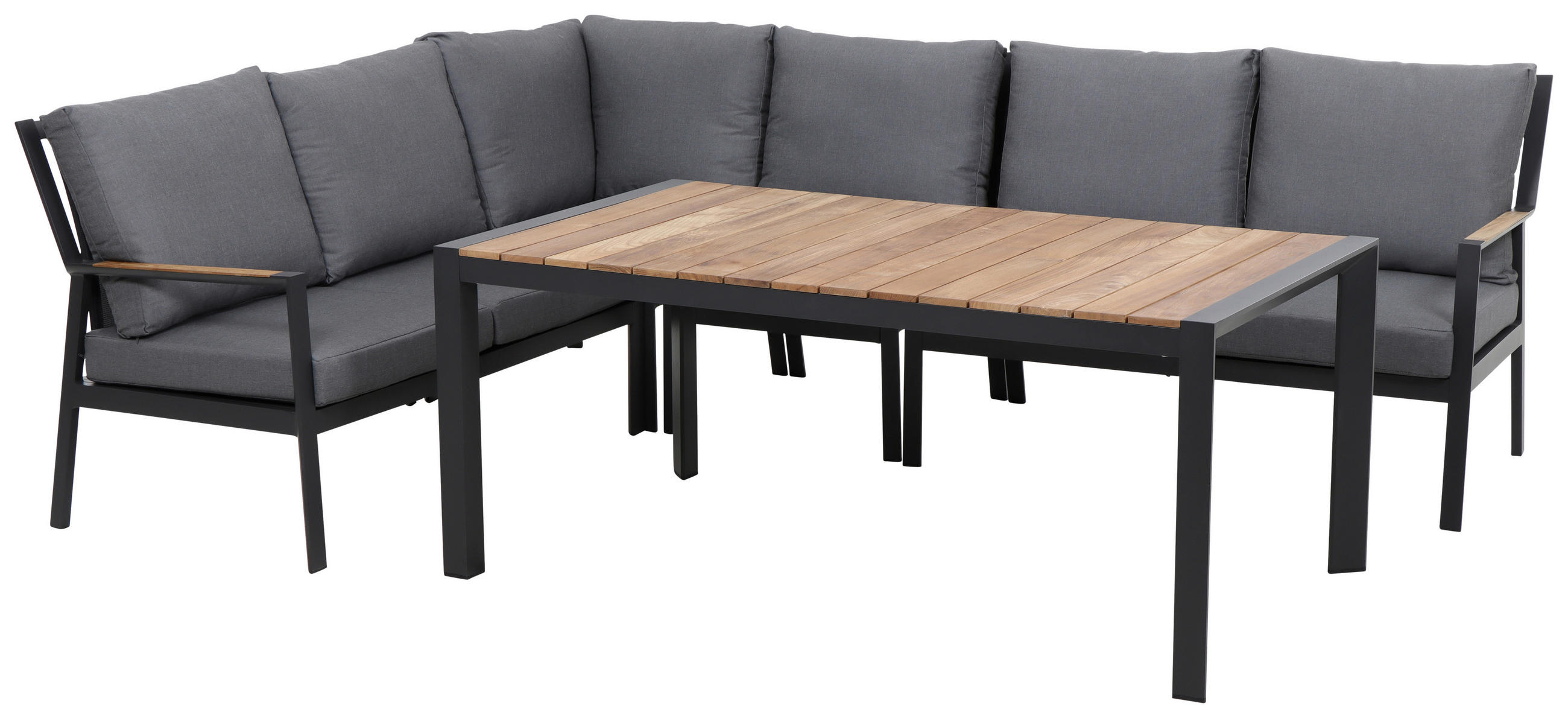 LOUNGEGARNITUR Anthrazit, Teakfarben Teakholz Aluminium  - Anthrazit/Teakfarben, KONVENTIONELL, Holz/Kunststoff - Siena Garden