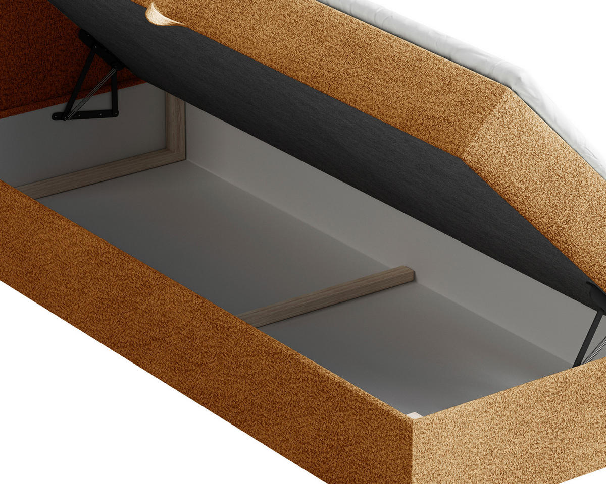 BOXBETT 140/200 cm,  in Rostfarben, Bettkasten, Topper, H2 + H3 = mittel + fest  - Rostfarben/Schwarz, MODERN, Holz/Kunststoff (140/200cm) - MID.YOU
