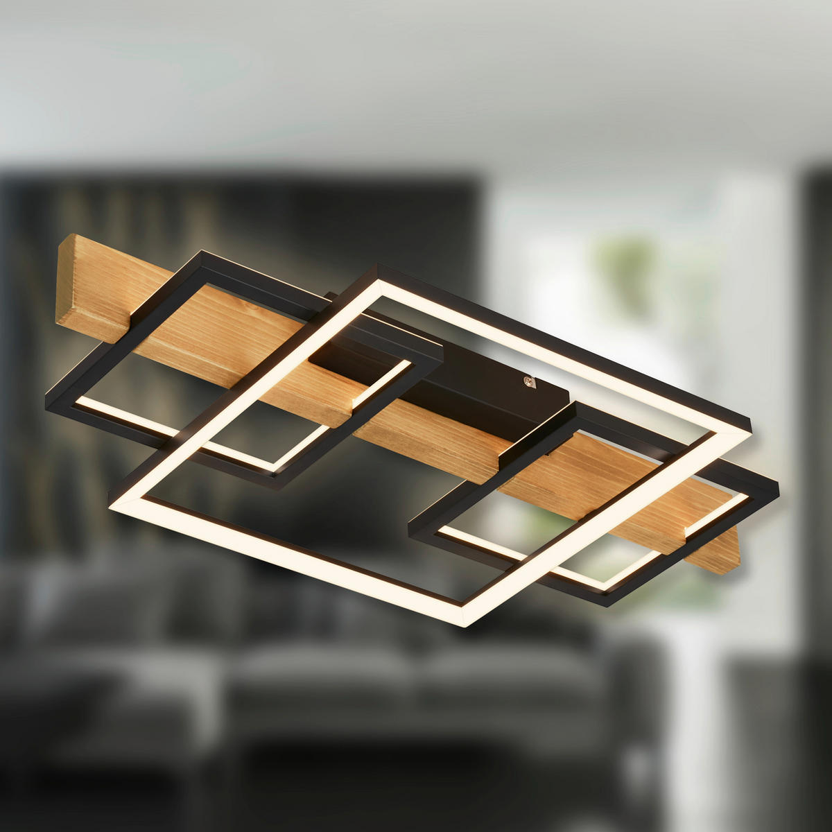 LED-DECKENLEUCHTE 55/30/8 cm   - Eichefarben/Schwarz, Natur, Holz/Metall (55/30/8cm) - Briloner