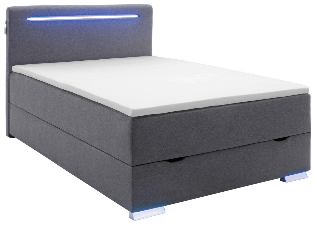 BOXSPRINGBETT 140/200 cm  in Anthrazit  - Anthrazit/Silberfarben, Design, Kunststoff/Textil (140/200cm) - Boxxx