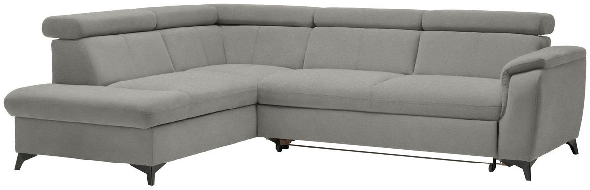 ECKSOFA in Mikrofaser Hellgrau  - Hellgrau/Schwarz, Design, Textil/Metall (203/260cm) - Stylife