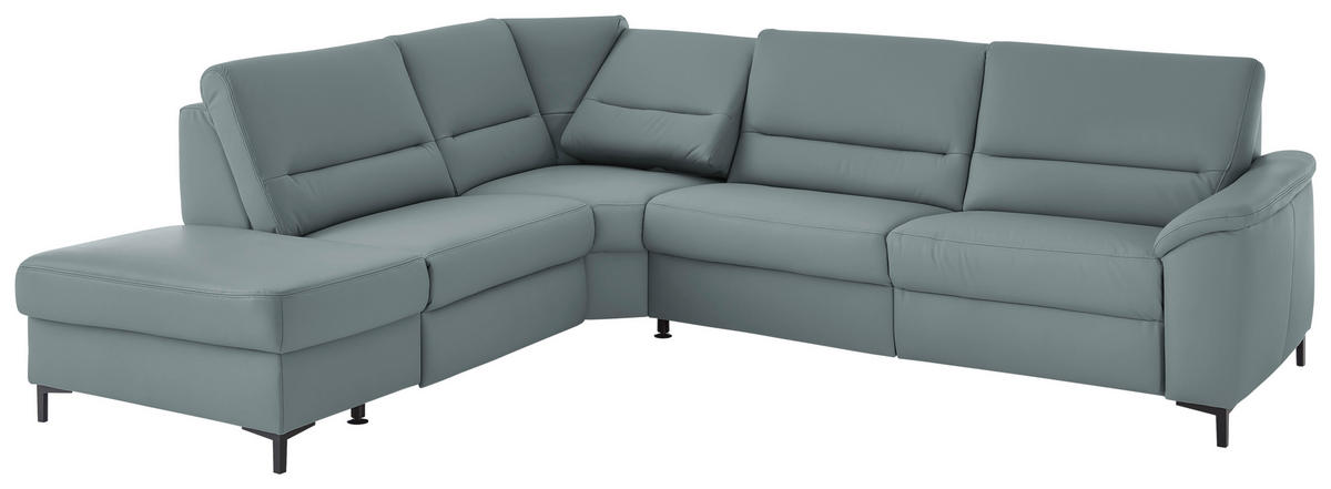 ECKSOFA  in Echtleder Blaugrau  249/290 cm  - Blaugrau/Schwarz, KONVENTIONELL, Leder/Metall (249/290cm) - Beldomo Premium