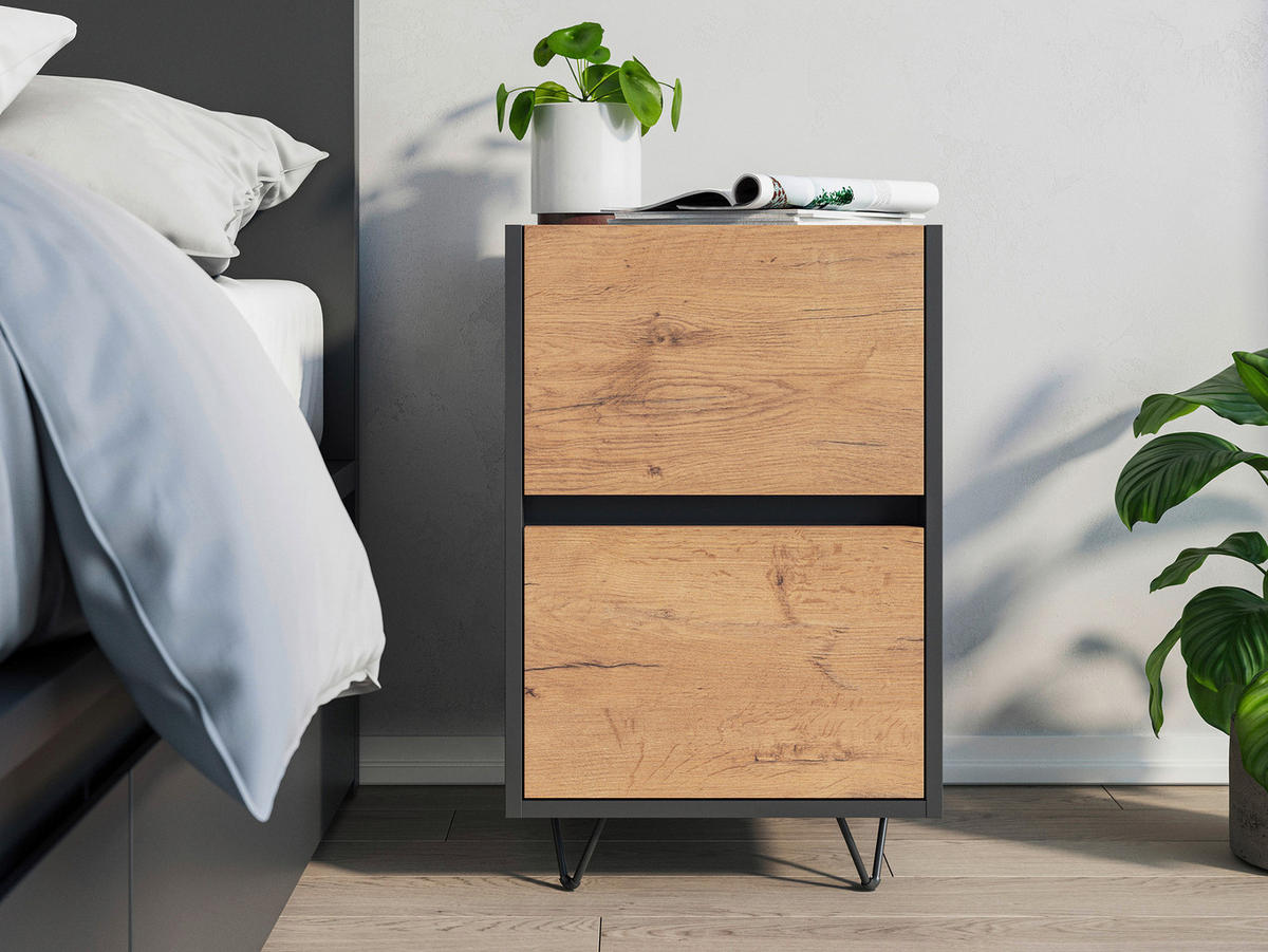 NACHTTISCH 41,2/65/42 cm  - Eichefarben/Graphitfarben, Basics, Holzwerkstoff/Metall (41,2/65/42cm) - MID.YOU