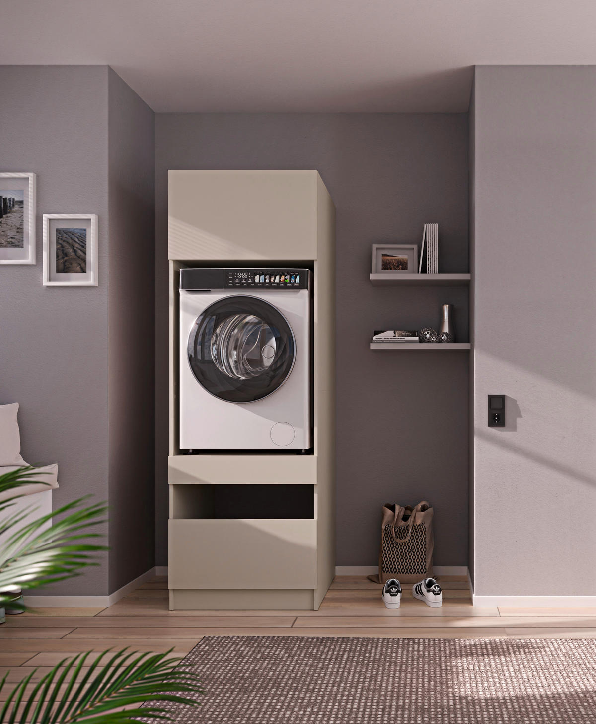 WASCHMASCHINENSCHRANK  68/200/68 cm  - Kaschmir/Schwarz, Design, Holzwerkstoff/Metall (68/200/68cm) - Milino