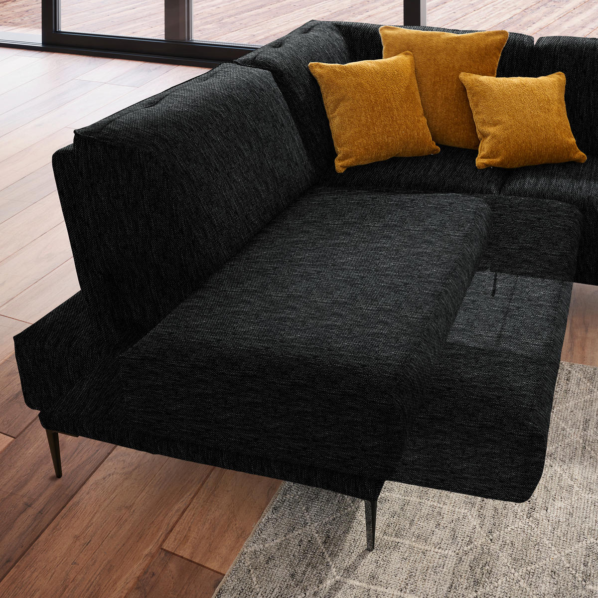 ECKSOFA in Flachgewebe Schwarz  - Schwarz, Design, Textil/Metall (210/260cm) - Johann Jakob