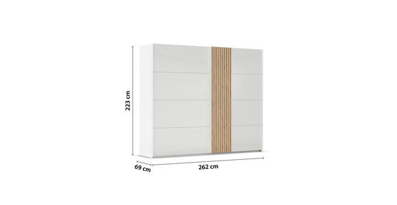 SCHWEBETÜRENSCHRANK 262/223/68 cm 2-türig Weiß, Eichefarben  - Eichefarben/Weiß, Design, Glas/Holzwerkstoff (262/223/68cm) - Novel