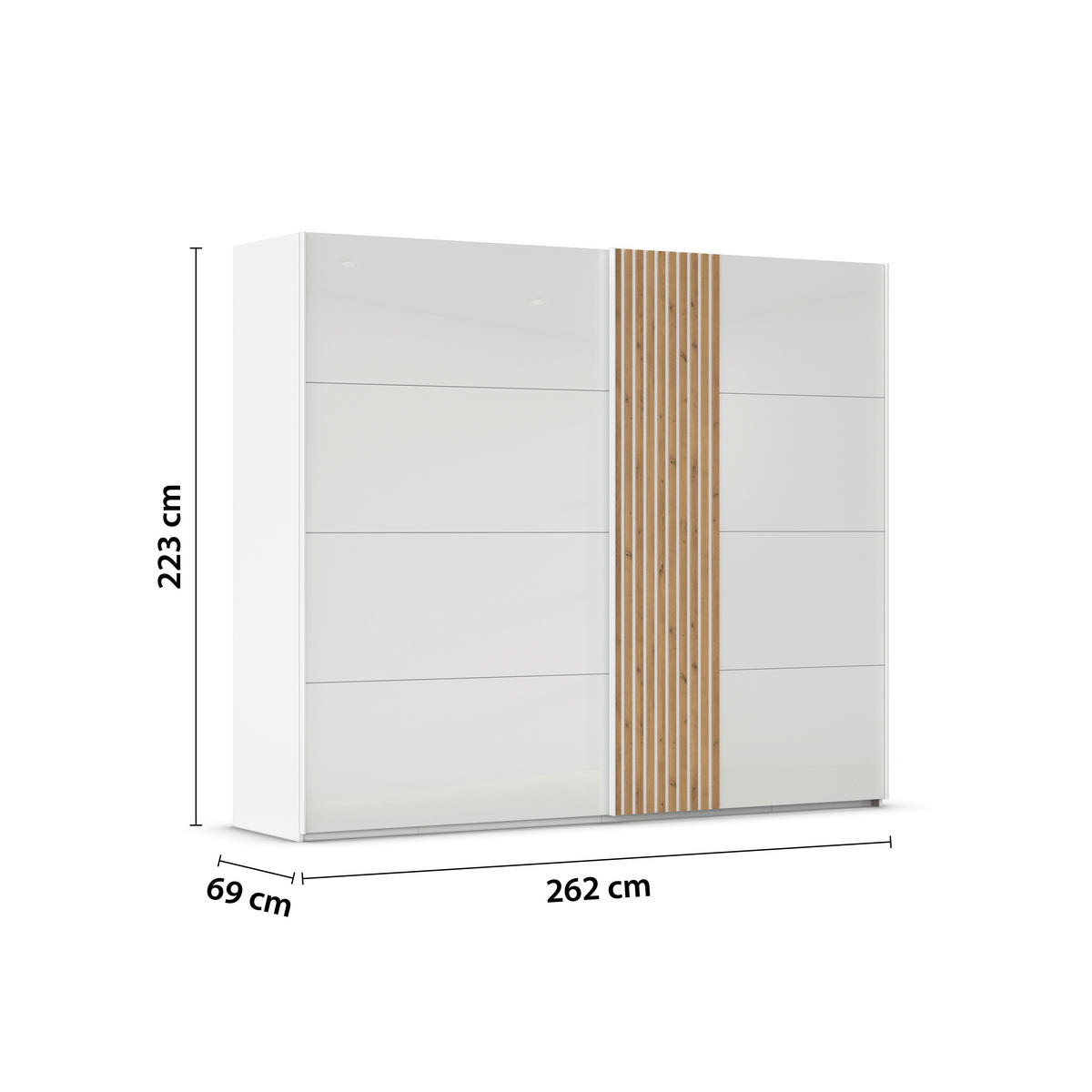 SCHWEBETÜRENSCHRANK  in Weiß, Eichefarben  - Eichefarben/Weiß, Design, Glas/Holzwerkstoff (262/223/68cm) - Novel