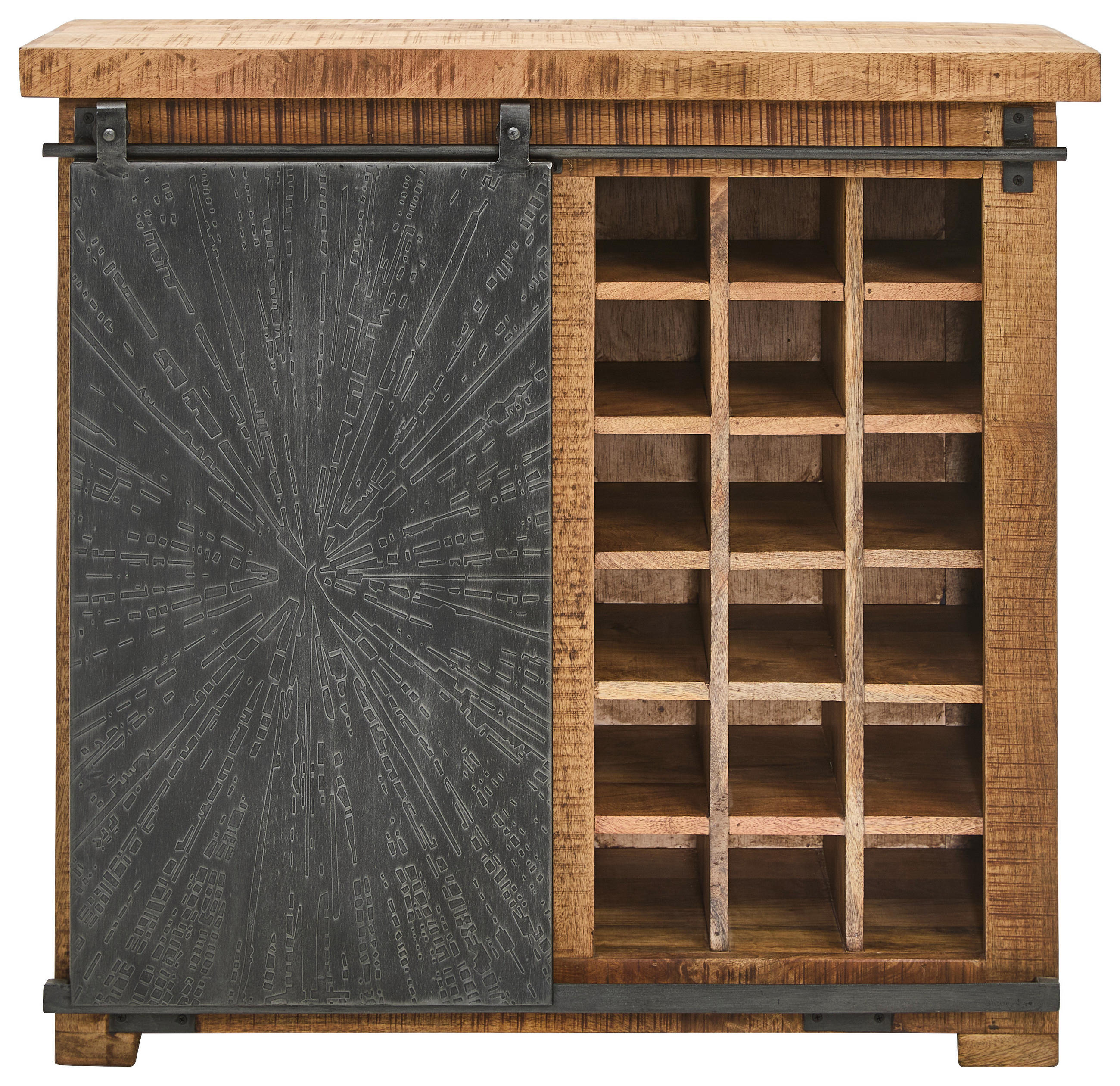 WEINSCHRANK  - Schwarz/Naturfarben, Design, Holz/Metall (90/85/40cm) - Ambia Home