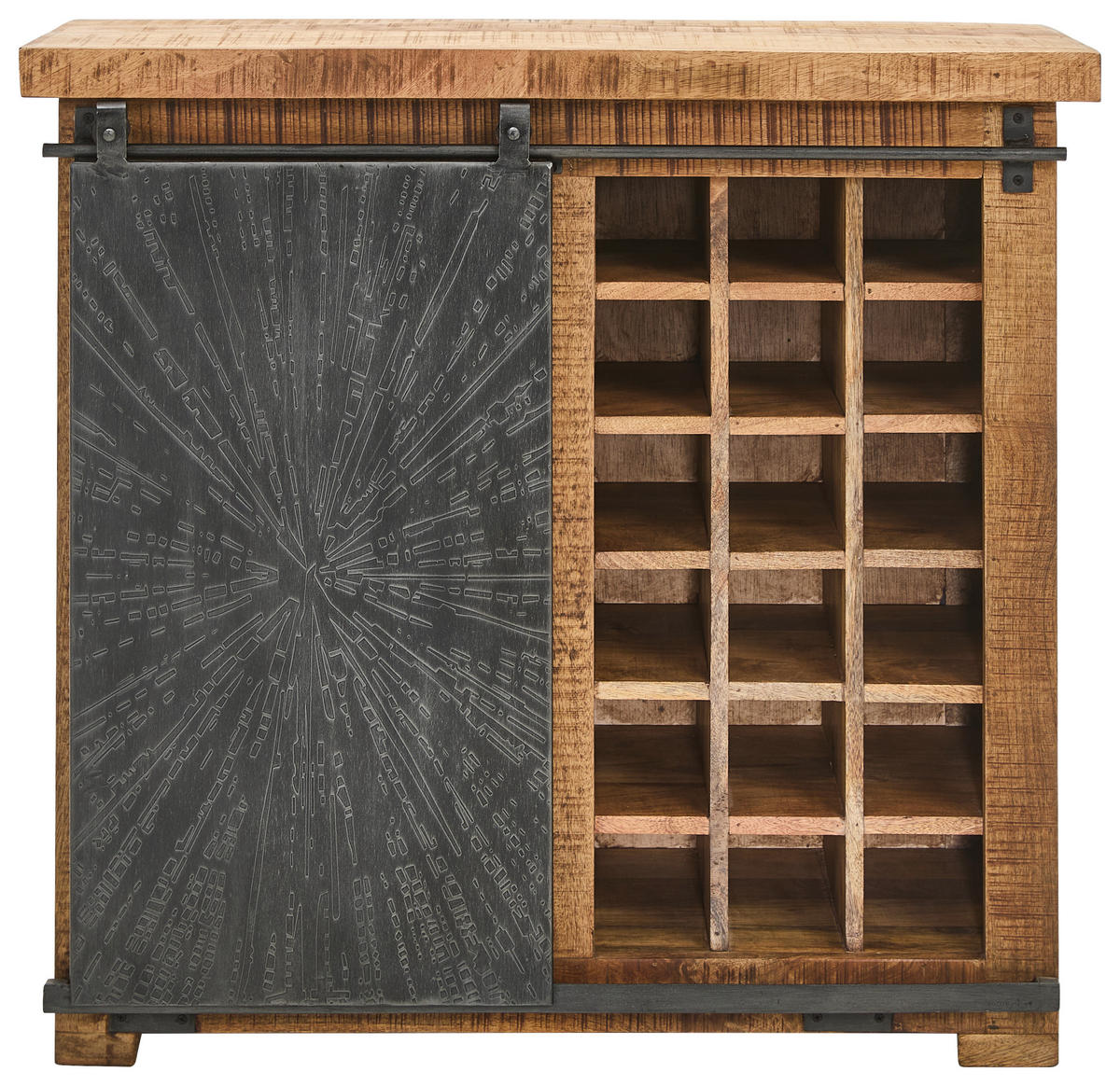 WEINSCHRANK  - Schwarz/Naturfarben, Design, Holz/Metall (90/85/40cm) - Ambia Home