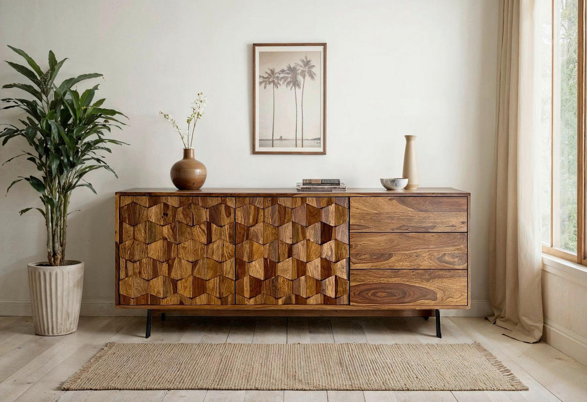 SIDEBOARD 175/70/40 cm  - sheshamfärgad/svart, Natur, metall/trä (175/70/40cm) - Livetastic