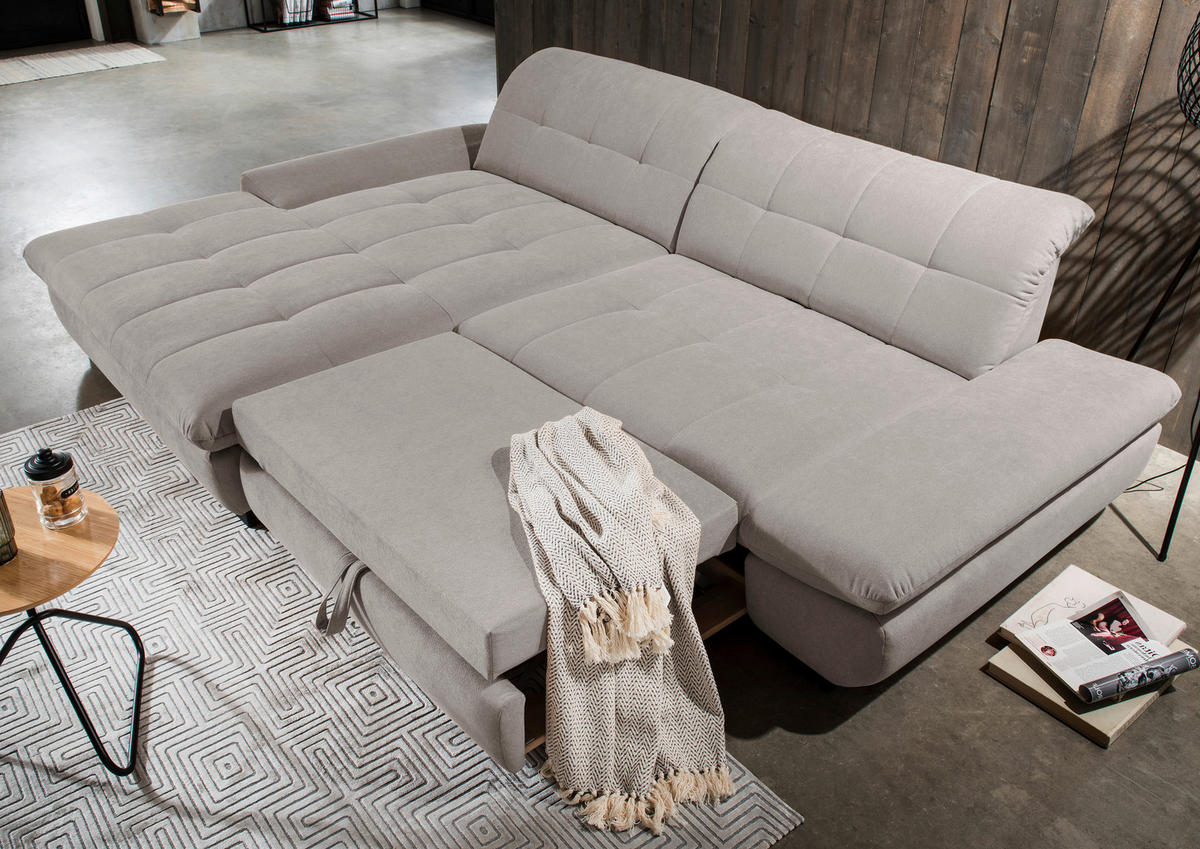 ECKSOFA in Mikrofaser Hellgrau  - Hellgrau/Schwarz, Design, Textil/Metall (198/290cm) - Xora