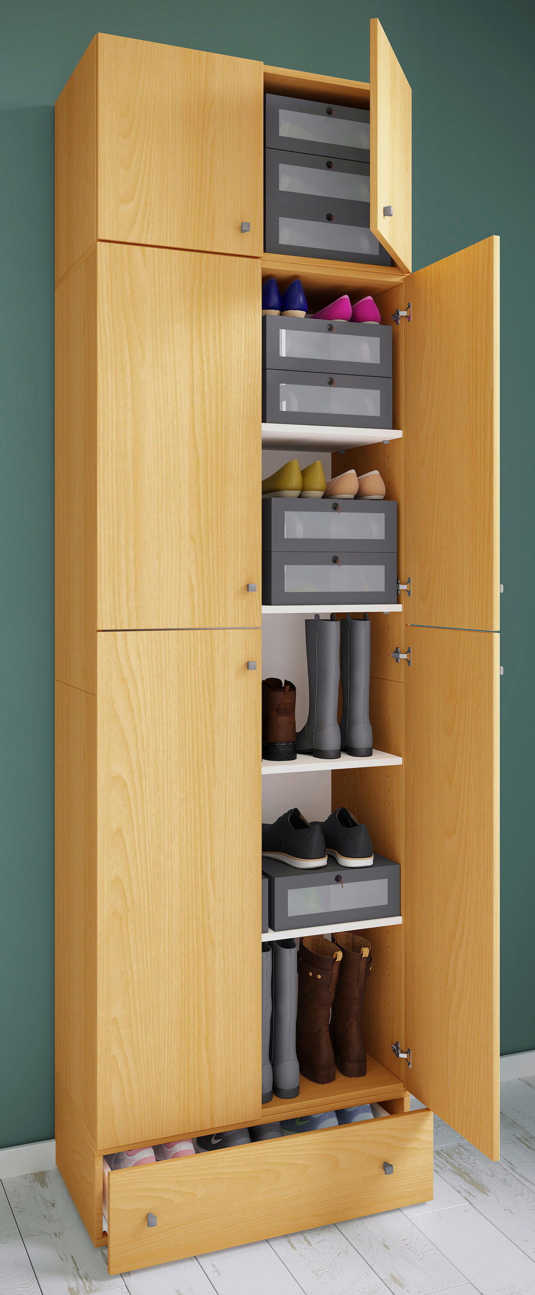 SKOSKÅP  i 70/240/39 cm  - bokfärgad/grå, Klassisk, trämaterial/plast (70/240/39cm) - MID.YOU