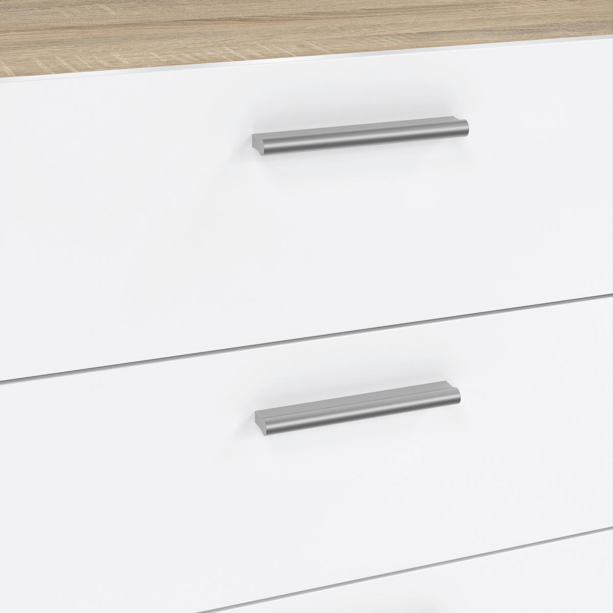 KOMODA   140/81,7/40 cm   boje hrasta, bijela visoki sjaj  - srebrne boje/boje hrasta, Design, drvni materijal/metal (140/81,7/40cm) - Livetastic