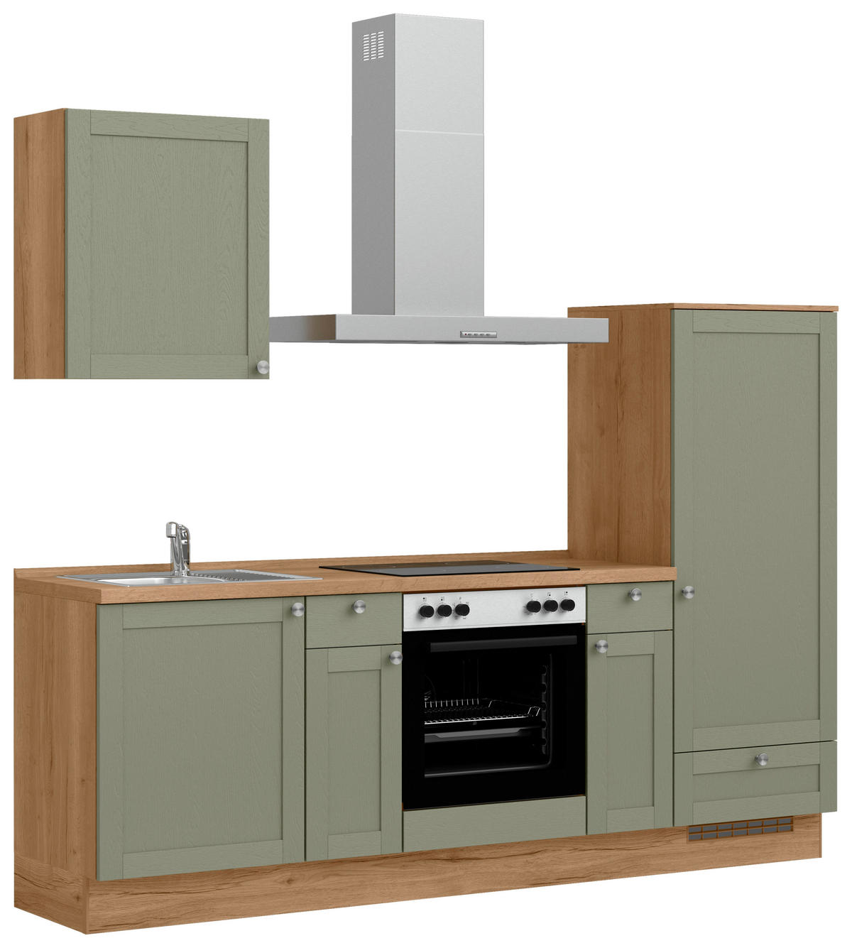 KÜCHENLEERBLOCK Frame 240 cm  in Eichefarben, Olivgrün  - Edelstahlfarben/Eichefarben, MODERN, Holzwerkstoff/Metall (240cm) - Nobilia