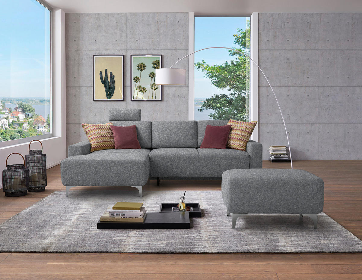 ECKSOFA  in Mikrovelours Grau  160/248 cm  - Alufarben/Grau, Design, Textil/Metall (160/248cm) - Sedda