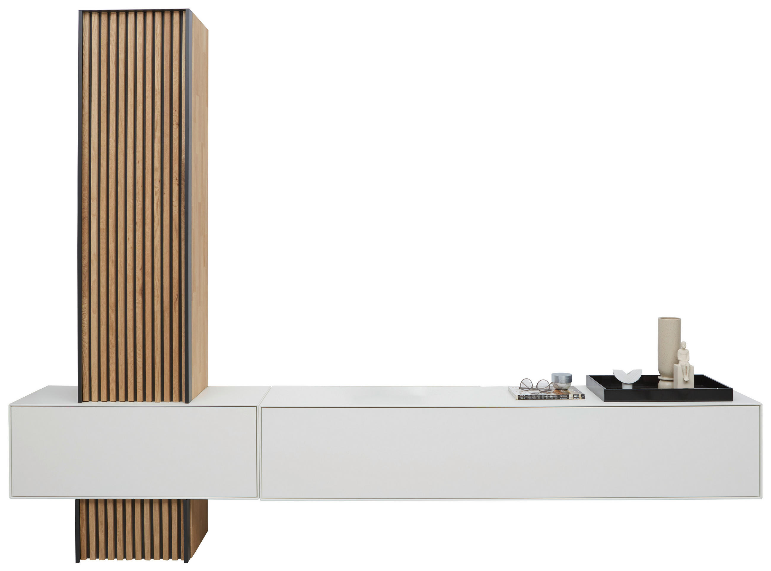 WOHNWAND  in Weiss, Eichefarben 288/220/44 cm  - Weiss/Eichefarben, Design, Holz (288/220/44cm) - Johann Jakob