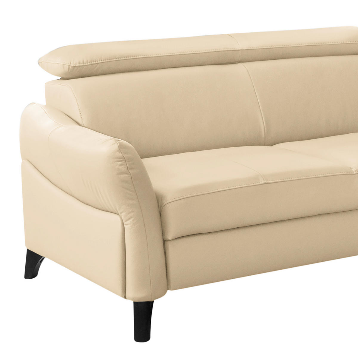 ECKSOFA Beige Echtleder Lederlook  - Beige/Schwarz, Design, Leder/Holz (244/199cm) - Livetastic