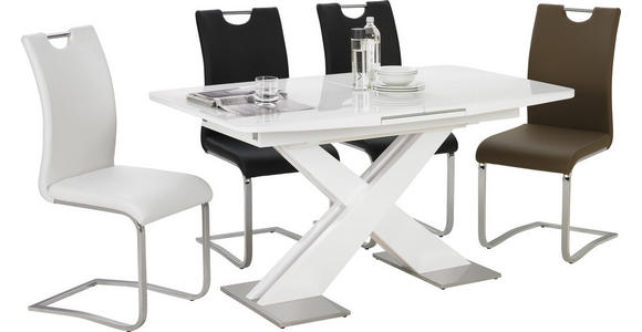 ESSTISCH in Glas, Holzwerkstoff, Metall 140(175)/85/76 cm - Weiß, Design, Glas/Holzwerkstoff (140(175)/85/76cm) - Hom`in