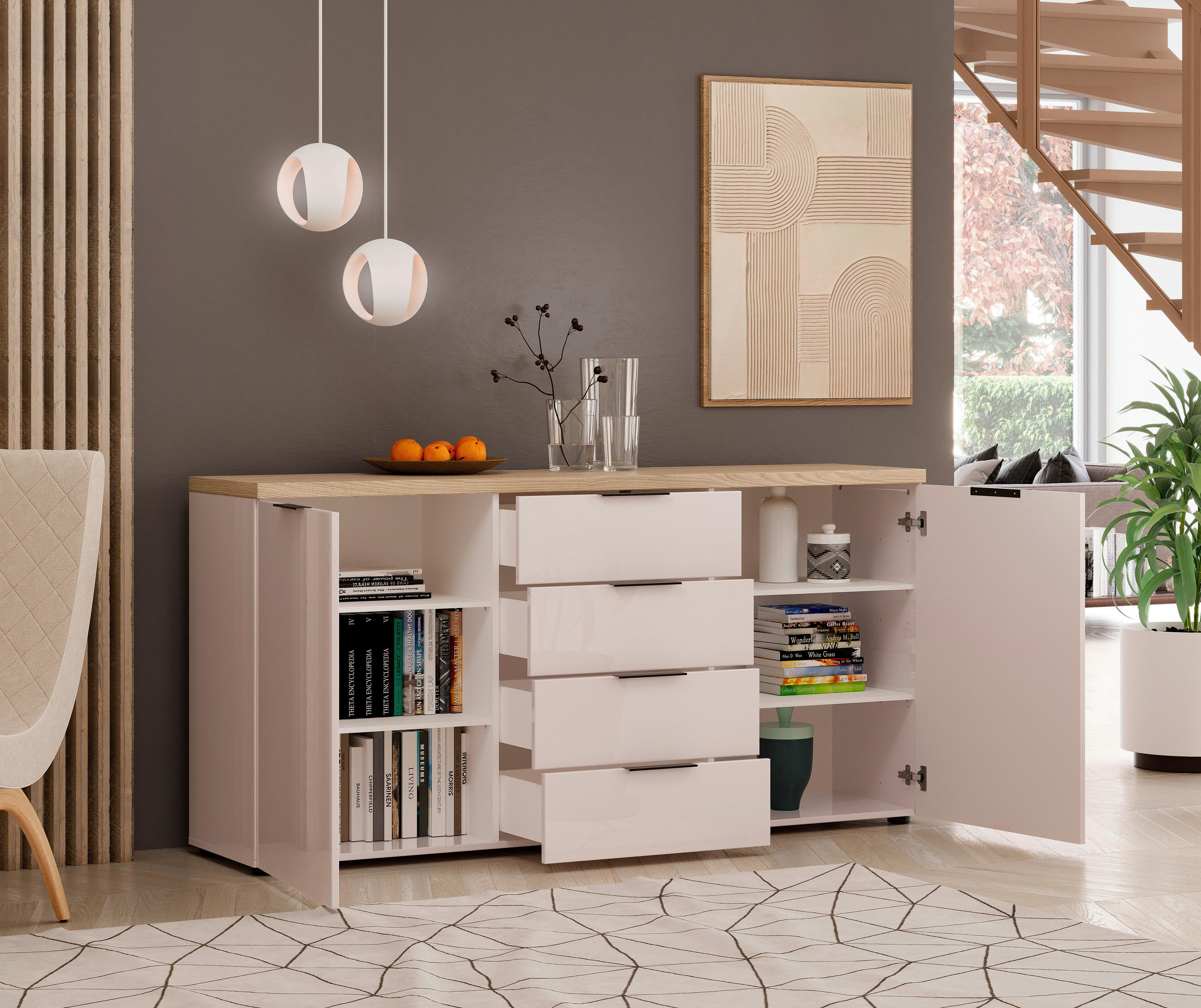 SIDEBOARD  in 180/89/43 cm  - Kaschmir/Eichefarben, Design, Holzwerkstoff/Kunststoff (180/89/43cm) - Xora