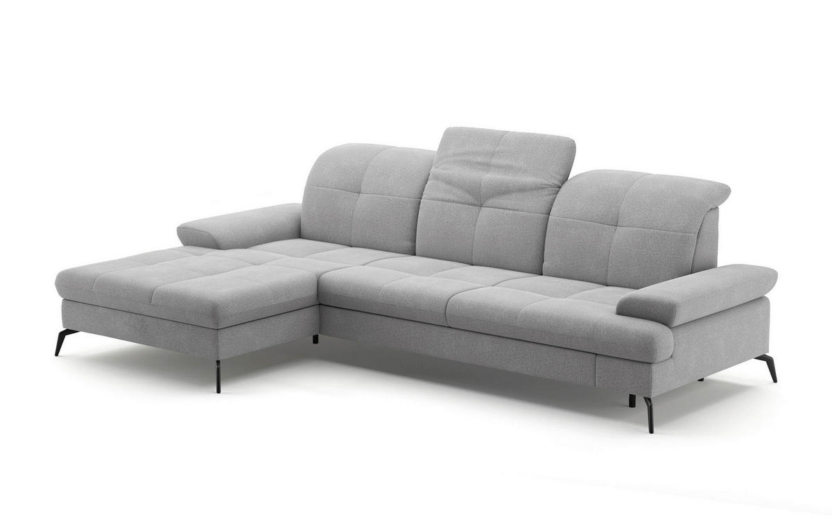 ECKSOFA in Flachgewebe Hellgrau  - Hellgrau/Schwarz, Konventionell, Textil/Metall (185/279cm) - Sit & More