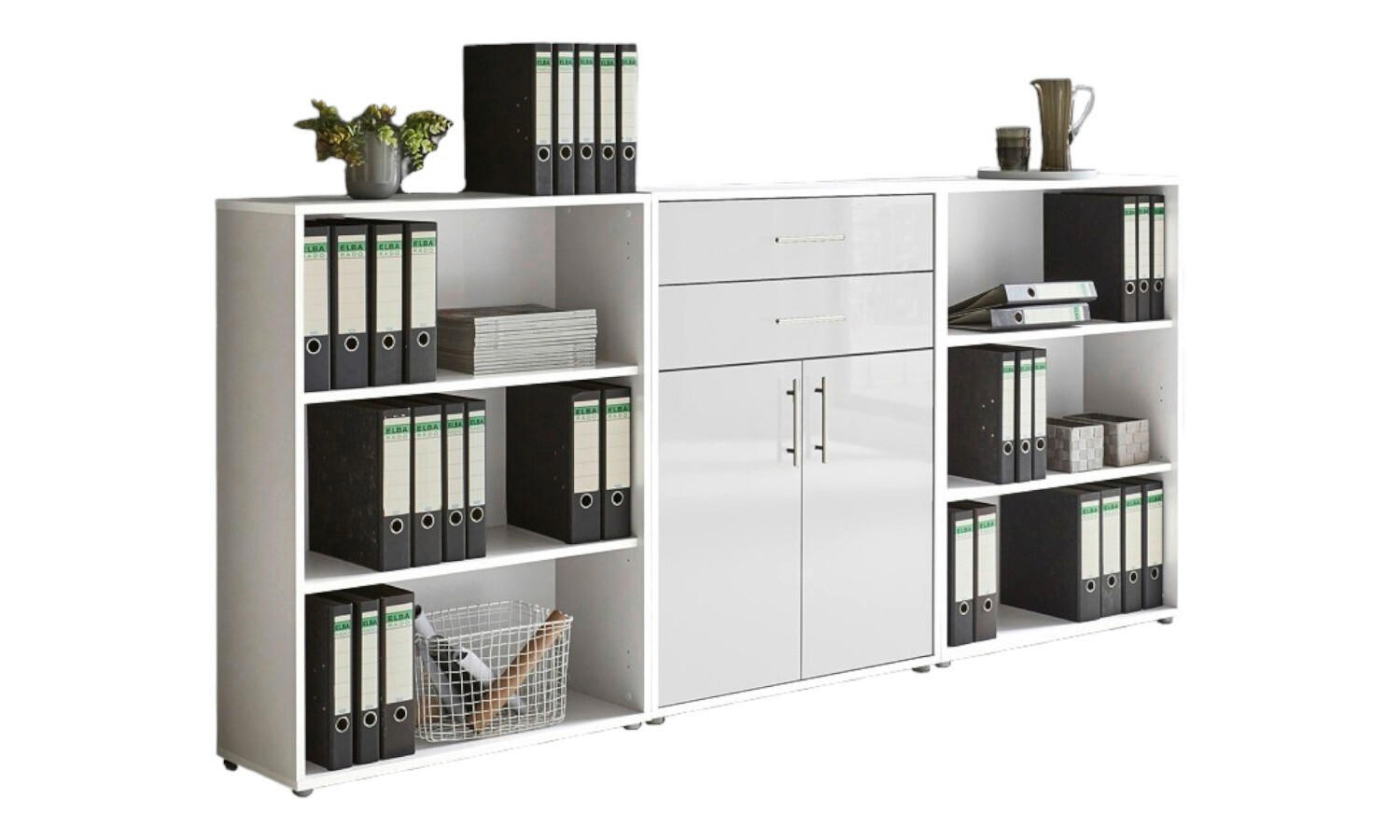 Mid.you Aktenschrank Weiß, Weiß Hochglanz 253.2x113.6x33 cm