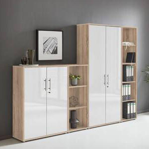 AKTENSCHRANK 257/186/33 cm  - Weiß Hochglanz/Sonoma Eiche, MODERN, Holzwerkstoff (257/186/33cm) - MID.YOU