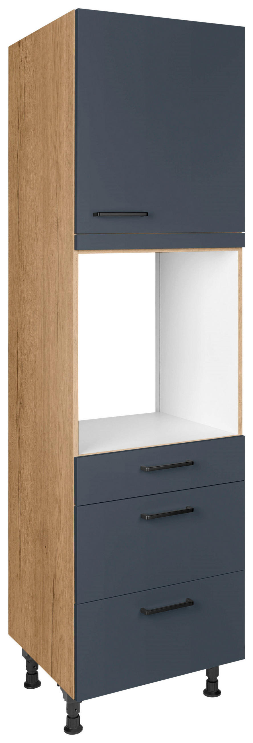 Nobilia Geräteumbauschrank Easytouch Blau, Eiche 60x216.6x58 cm