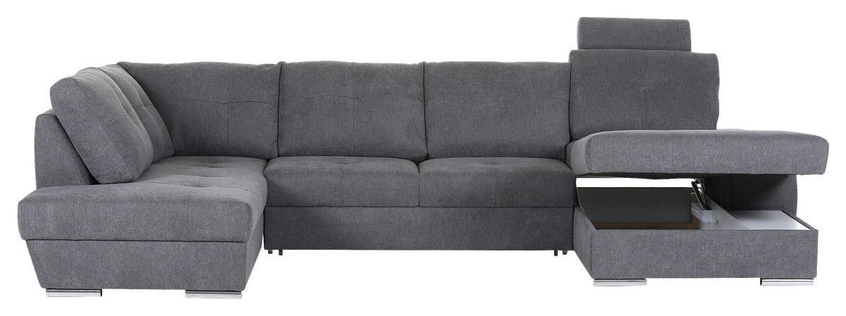 WOHNLANDSCHAFT Dunkelgrau Flachgewebe  - Chromfarben/Dunkelgrau, KONVENTIONELL, Kunststoff/Textil (217/338/180cm) - Hom`in