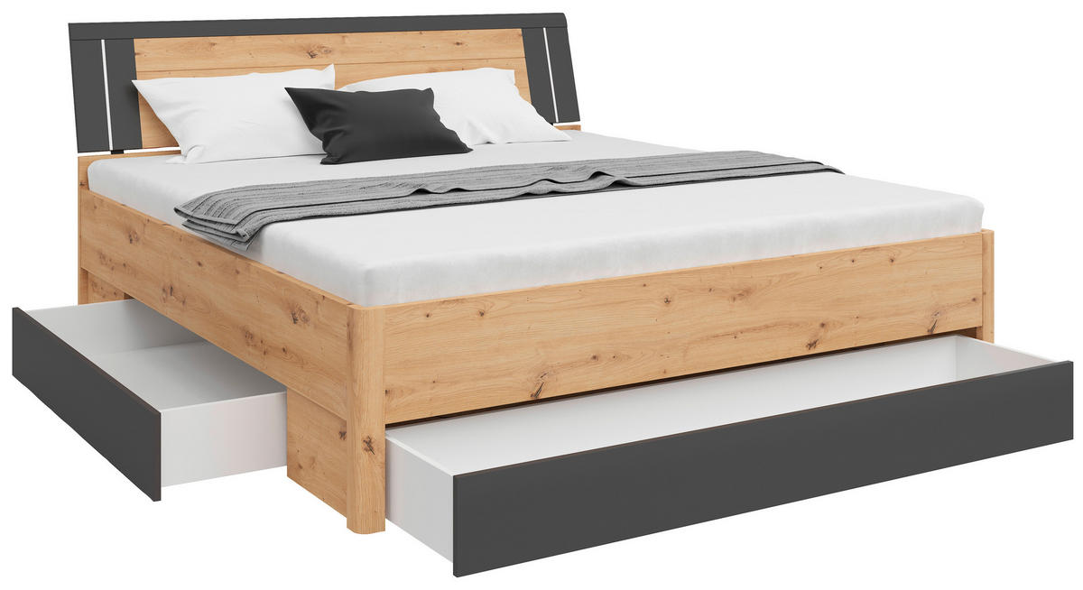 STAURAUMBETT 180/200 cm  in Graphitfarben, Eiche Artisan  - Graphitfarben/Eiche Artisan, KONVENTIONELL, Holzwerkstoff (180/200cm)