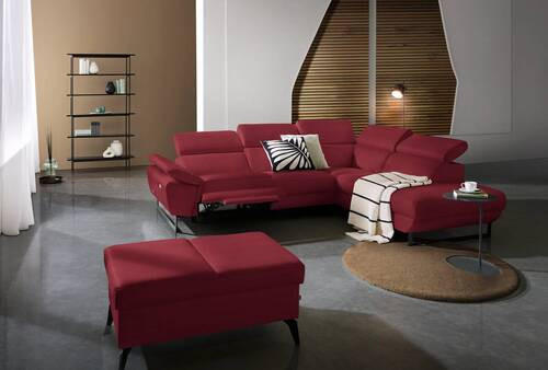 ECKSOFA in Echtleder Rot  - Rot/Schwarz, Design, Leder/Metall (281/225cm) - Celina Home
