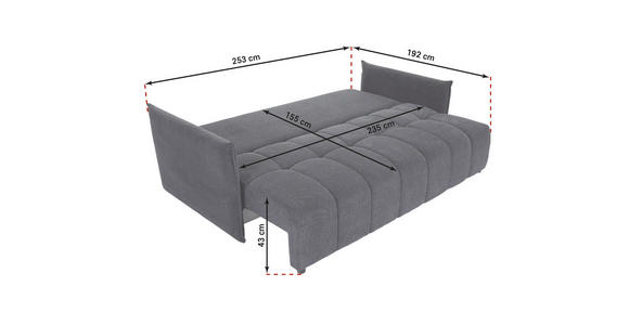 SCHLAFSOFA Plüsch Anthrazit  inkl. Zierkissen, Rückenkissen, Bettkasten, Schlaffunktion, Rücken echt, Liegefläche im Originalstoff  - Anthrazit/Schwarz, KONVENTIONELL, Kunststoff/Textil (200/73/105cm) - Carryhome