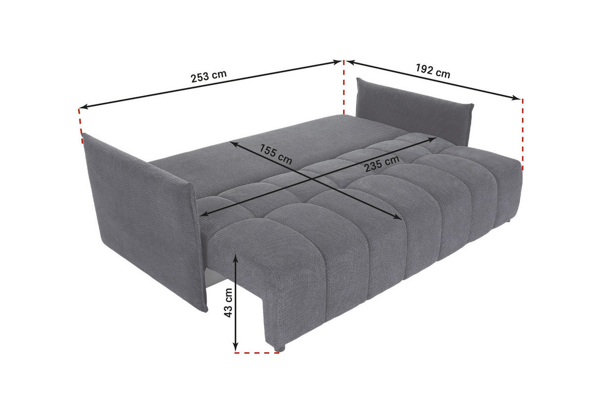SCHLAFSOFA Plüsch Anthrazit  inkl. Zierkissen, Rückenkissen, Bettkasten, Schlaffunktion, Rücken echt, Liegefläche im Originalstoff  - Anthrazit/Schwarz, KONVENTIONELL, Kunststoff/Textil (200/73/105cm) - Carryhome