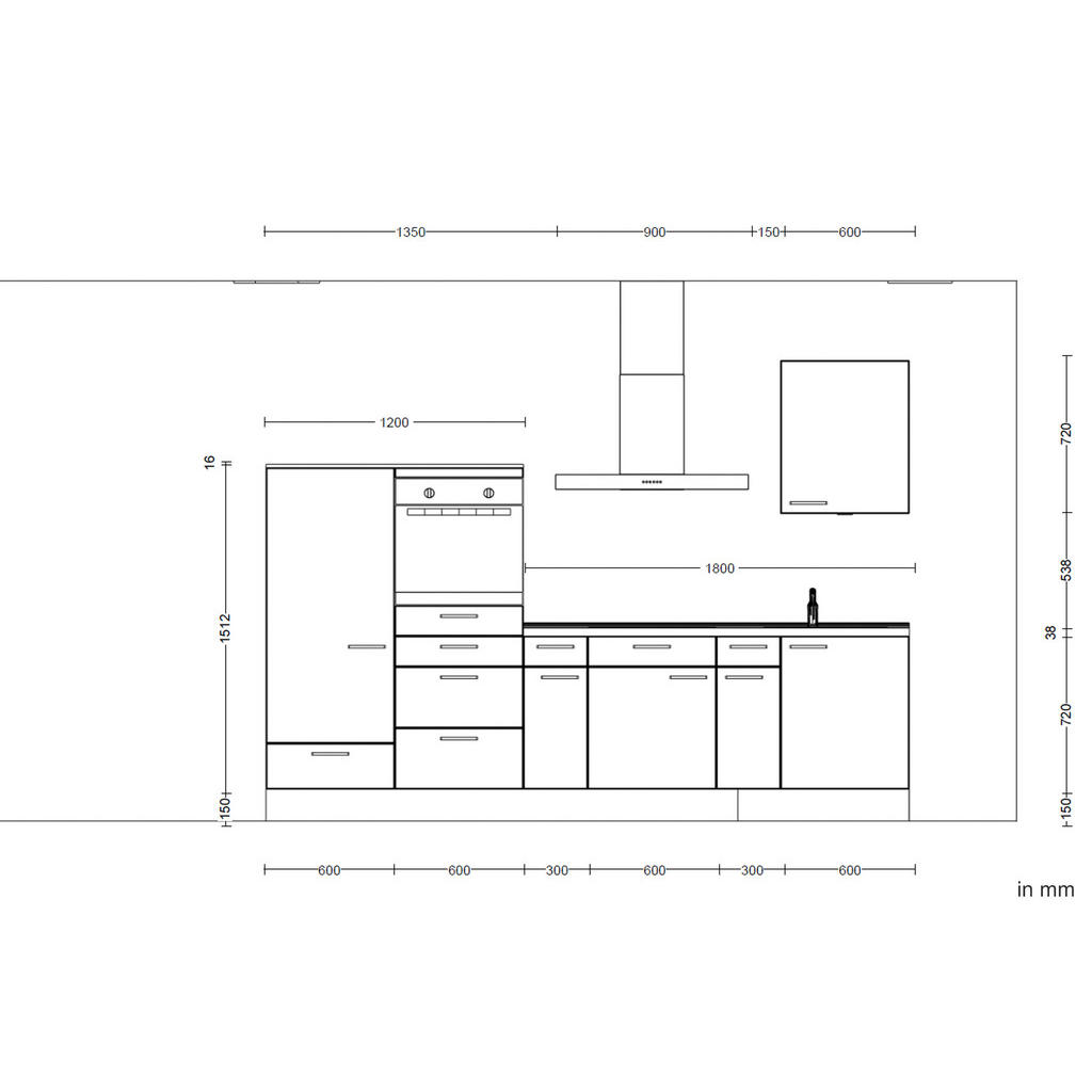 Thumbnail - Nobilia Küchenleerblock Cascada, Grau, Eiche dunkel, Metall, 8 Schubladen, nur wie online abgebildet bestellbar, 300 cm,...