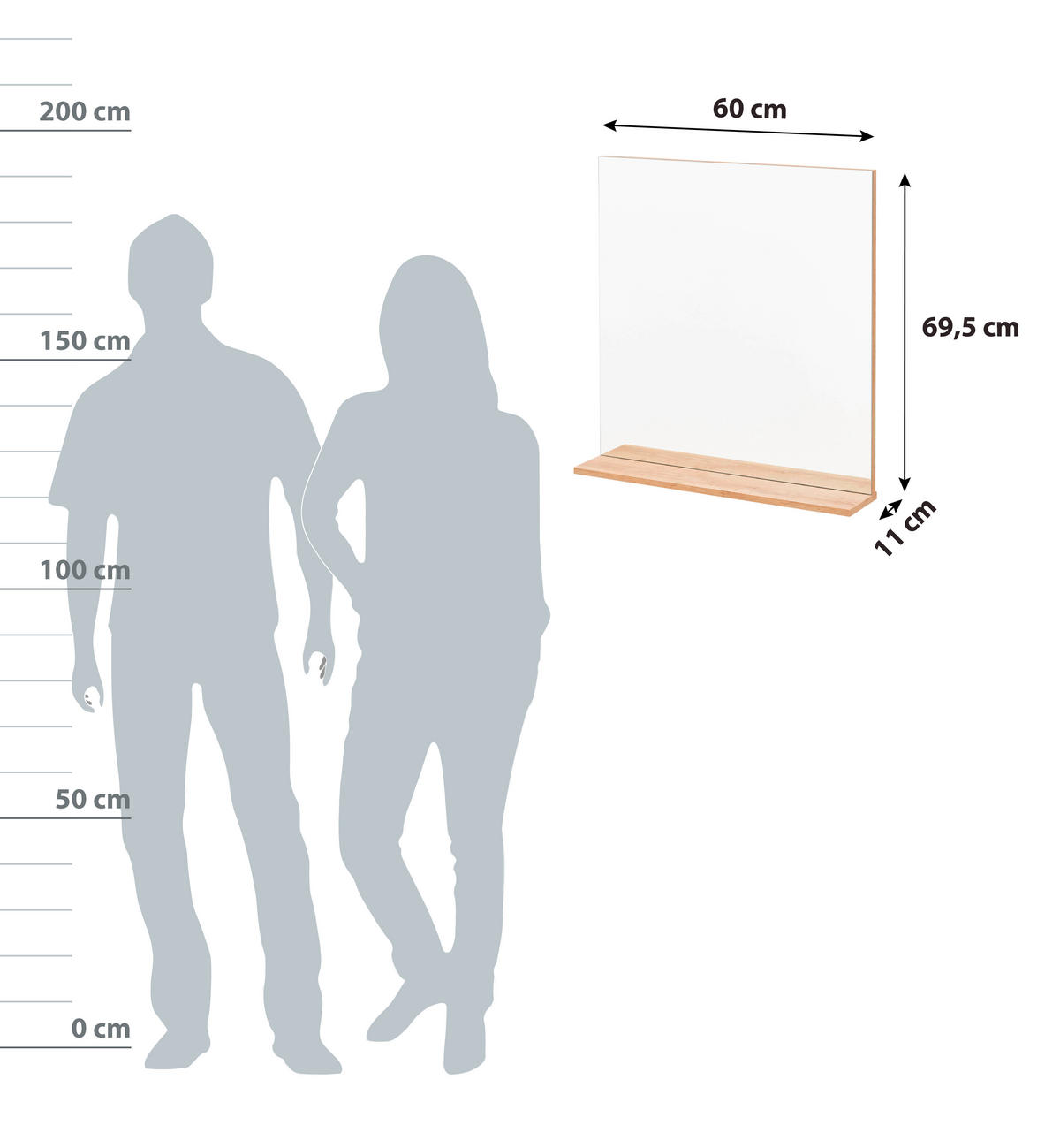 WANDSPIEGEL 60/69,5/11 cm  - Eichefarben, MODERN, Glas/Holzwerkstoff (60/69,5/11cm) - MID.YOU
