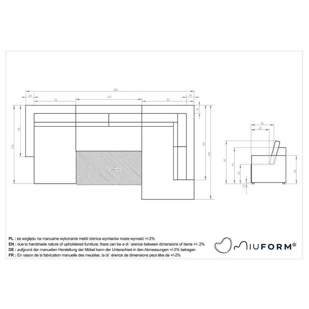Thumbnail - Mid.you Wohnlandschaft Brave Dave, Grau, Textil, Struktur, 8-Sitzer, U-Form, 322x194 cm, Oeko-Tex® Standard 100, Made in...