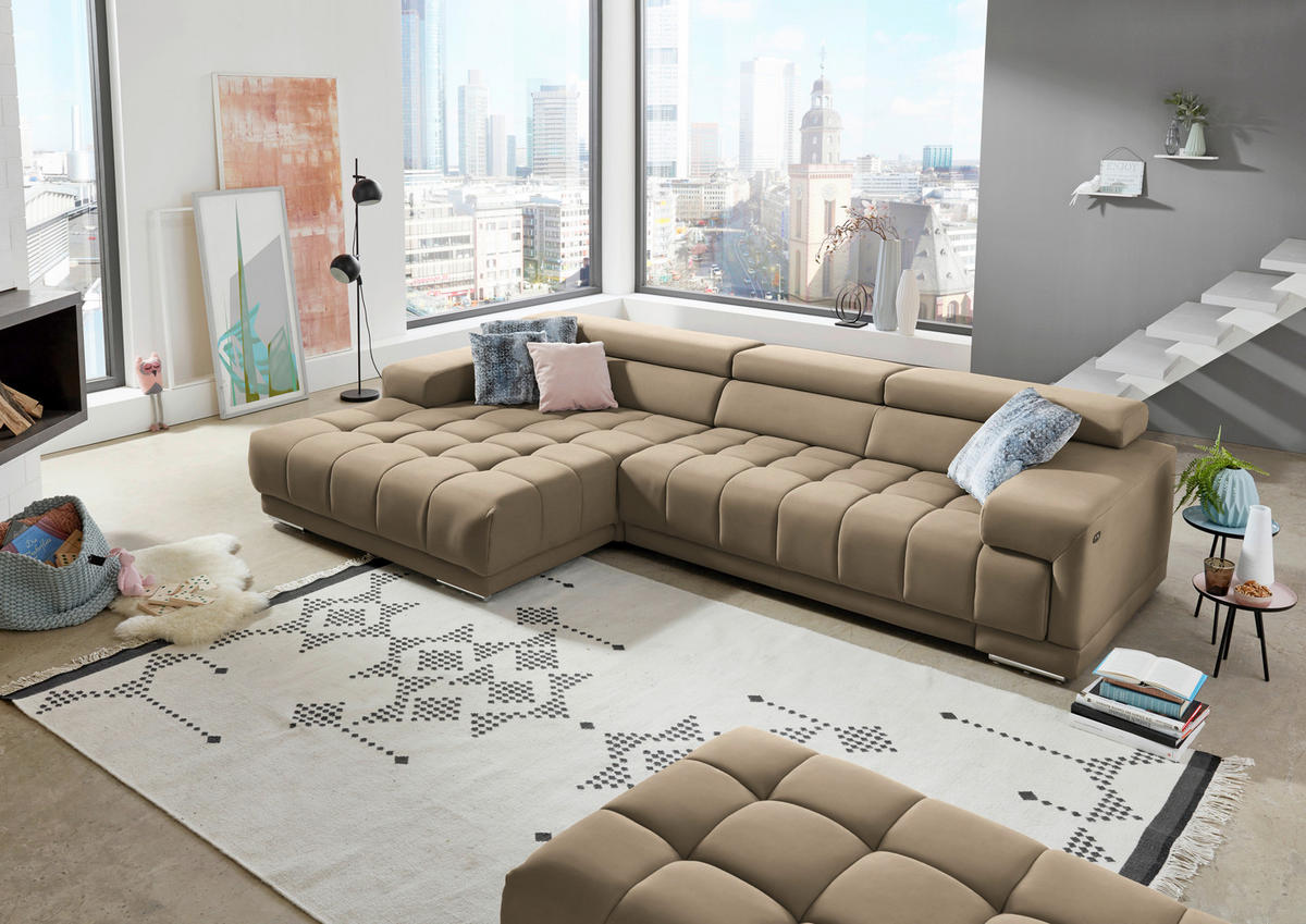 ECKSOFA Mikrofaser Hellbraun  - Hellbraun/Silberfarben, Design, Textil/Metall (190/335cm) - Beldomo Speed