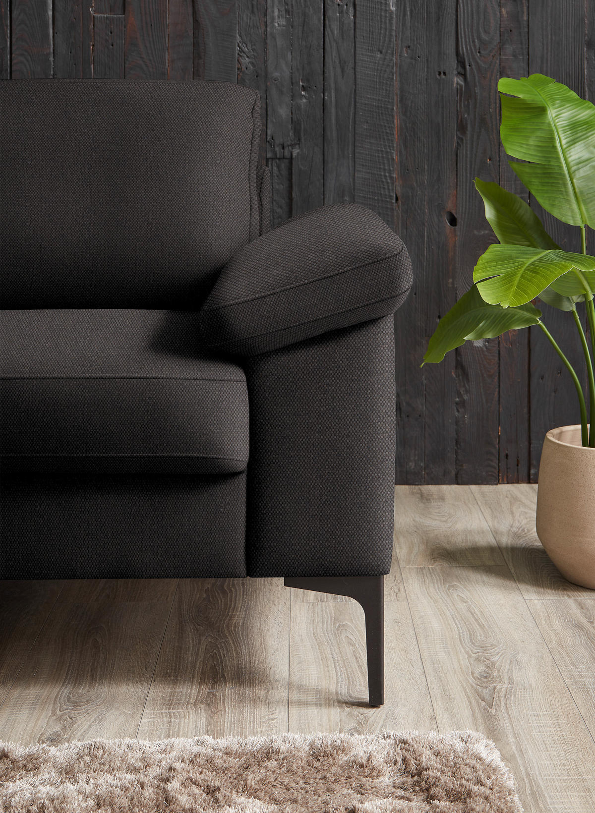 3-SITZER-SOFA in Flachgewebe Dunkelbraun  - Dunkelbraun/Schwarz, Design, Textil/Metall (226/89/97cm) - Pure Home Lifestyle