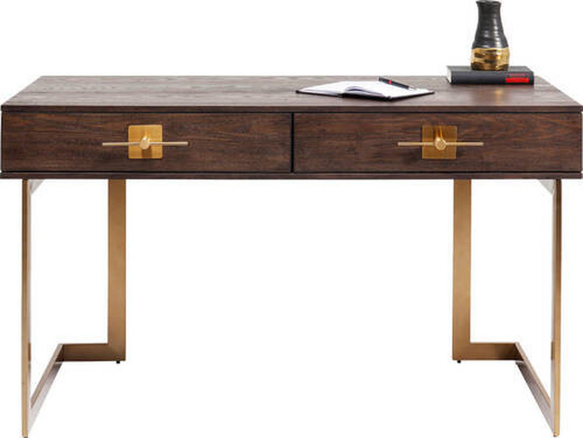 SCHREIBTISCH 138/60/81 cm  in Braun, Messingfarben  - Messingfarben/Braun, Trend, Holzwerkstoff/Metall (138/60/81cm) - Kare-Design