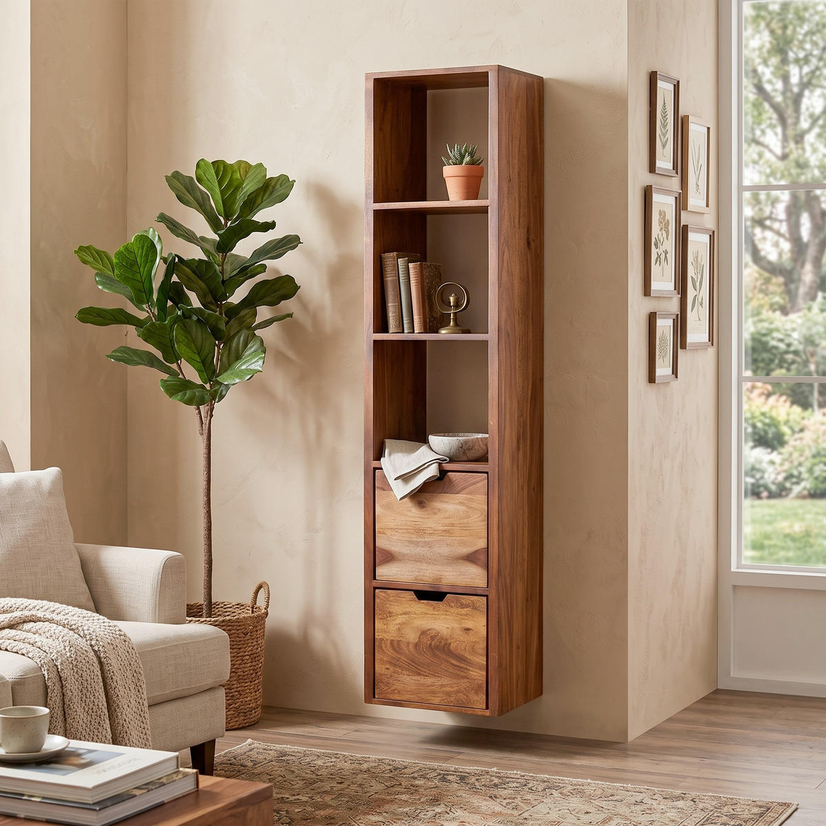 WANDREGAL  - Sheeshamfarben, MODERN, Holz (35/150/30cm) - MID.YOU