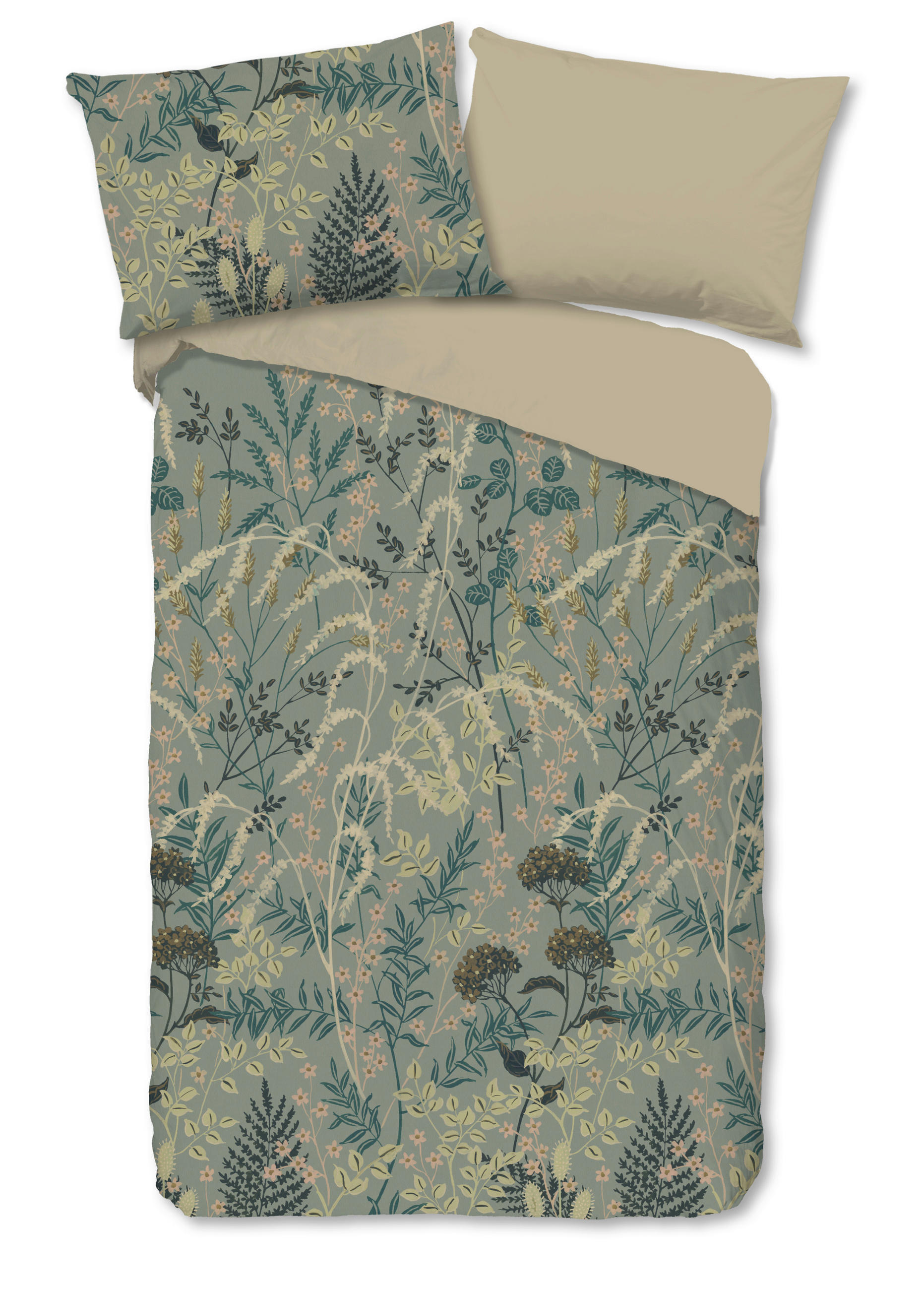 WENDEBETTWÄSCHE 2-teilig Good Morning Renforcé 140/200 cm  - Perlmutt/Grün, Basics, Textil (140/200cm)
