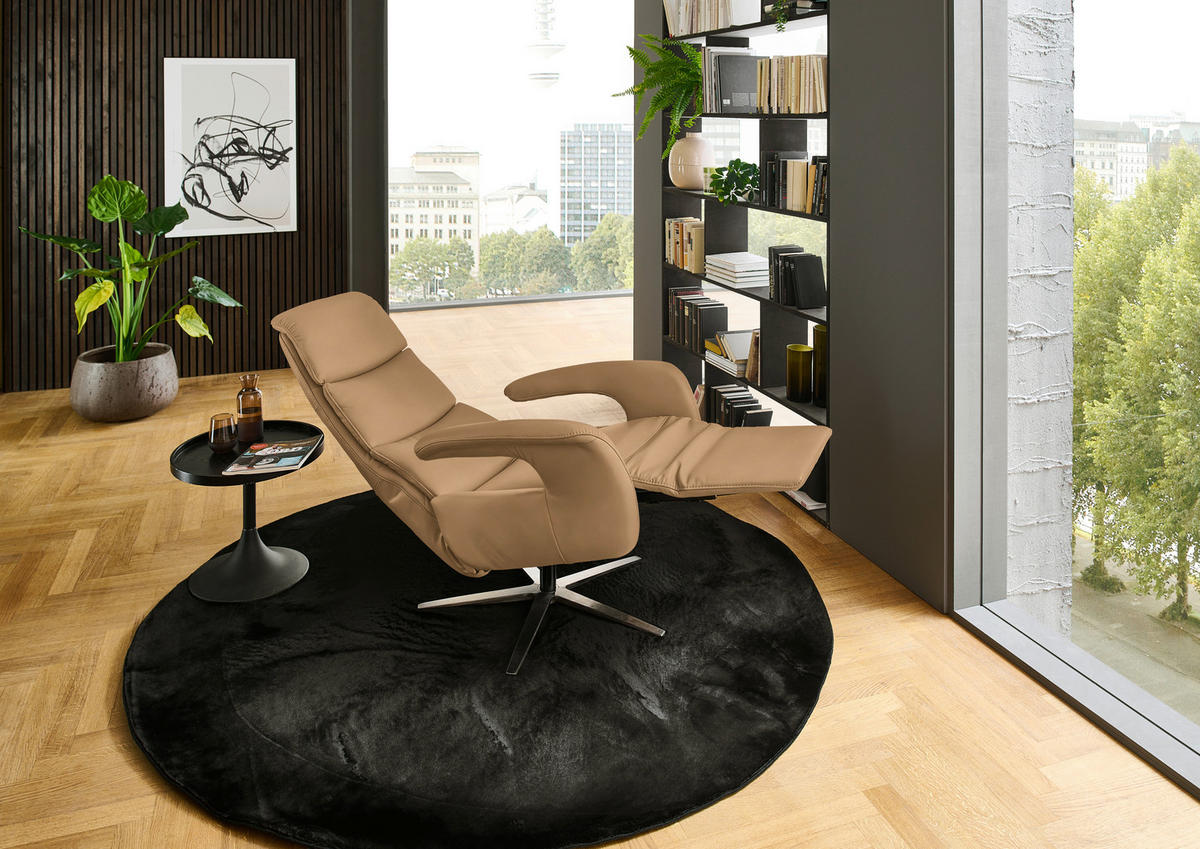 RELAXSESSEL in Leder Honig  - Edelstahlfarben/Honig, Design, Leder/Metall (76/119/86cm) - Dieter Knoll