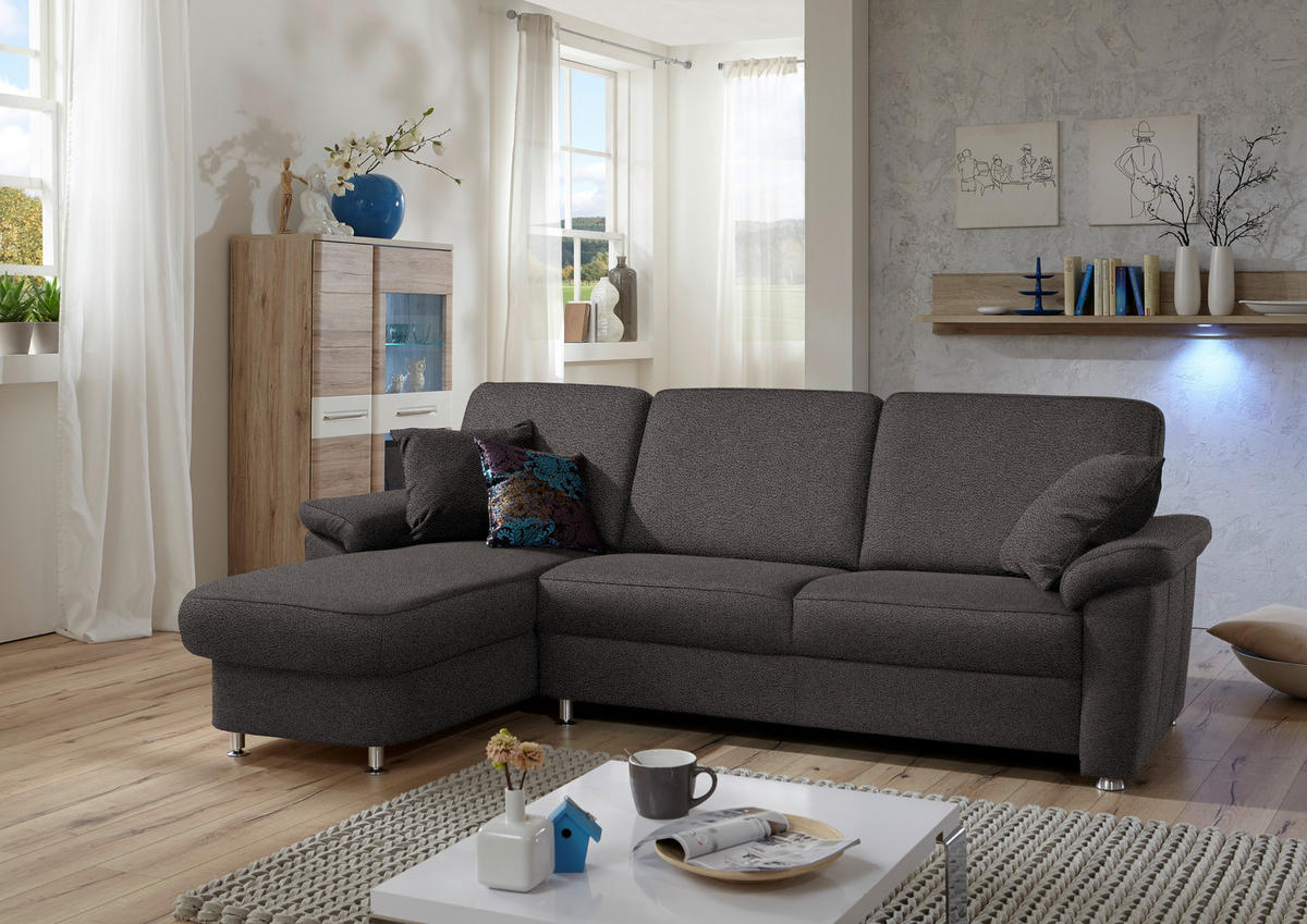ECKSOFA in Flachgewebe Dunkelgrau  - Chromfarben/Dunkelgrau, Konventionell, Textil/Metall (163/250cm) - Beldomo System
