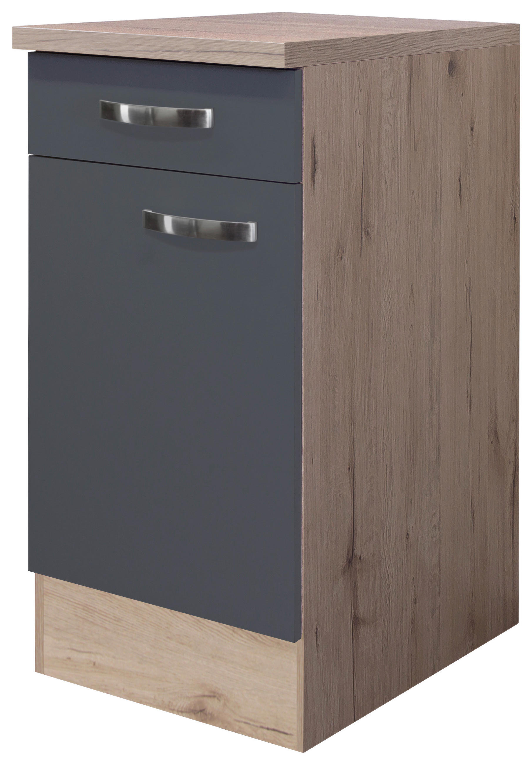 FlexWell Küchenunterschrank Eiche San Remo, Dunkelgrau 40x85x60 cm